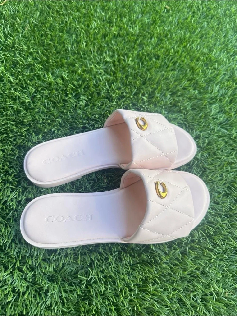 Coach Quilted Slide Mules in Pink with Gold 'C